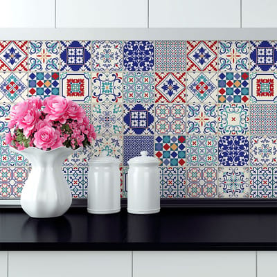 Zelfklevende tegelmuurstickers voor keuken en badkamer - 30 Azulejos Sirano tegelstickers - 30 stickers 20x20cm