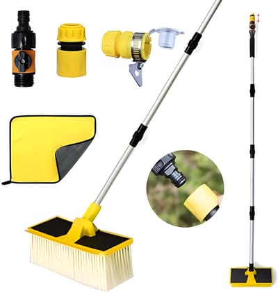 Telescopische wasborstel met wateraansluiting, 168 cm autowasborstel voor campers, caravans, vrachtwagens en bussen