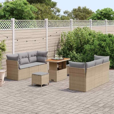 vidaXL - Tuinbank - Set - met - kussen - 9 - pcs - Beige - en - Lichtgrijs - poly - rattan