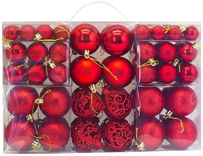 Christmas Gifts Kerstballen Set Rood - 100 St Kerstballen - Kerstboom Decoratie - Kerstversiering Binnen - Verschillende Afwerkingen - Ø 3/4/6 cm