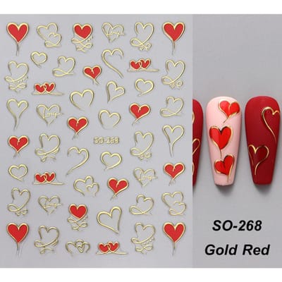 Hart Nagelstickers 3D Rood Roze Goud Liefde Ontwerp Nagelstickers Zelfklevend Valentijn Zoete Nagel Manicure Slider rood