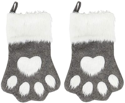 2stuks - Kerstversieringen - Kerstsokken - Kerstboomversieringen - Honden- en kattenpootafdrukken - Pluche hangende sokken - Geschikt voor feestelijke en kerstversieringen - 44 cm - Grijs