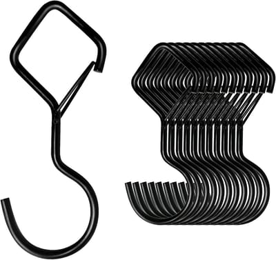 Set van 10 Zwarte S-Haakjes met Veiligheid, Ideaal voor Ophangen van Kleding, Keuken, Werkplaats en Badkamer Accessoires
