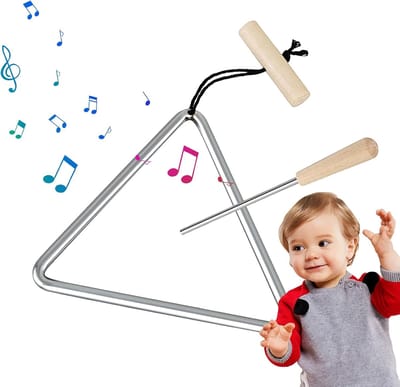 Stalen Driehoek Instrument - Muziek Instrument - Ritme Ontwikkelen - Roestwerende Coating - 8 Inch - Zilver