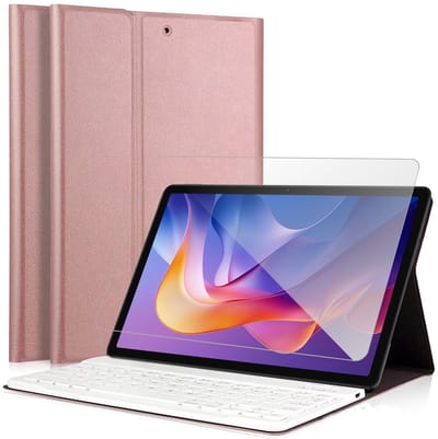 Hoes met toetsenbord geschikt voor Xiaomi Redmi Pad 2 11 inch 2025 / Redmi Pad SE 11 inch 2023 - Screen Protector GlassGuard - Keyboard Book Case Cover Hoesje Rose & Screenprotector