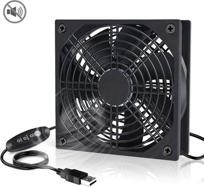 AmtSee® USB-ventilator, multi-speedbediening, met grillbescherming, behuizingsventilator, 120 mm, voor pc/tv-box/ontvanger/AV-cabine/PS4/router, met desktop