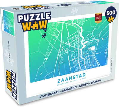 Puzzel Stadskaart - Zaanstad - Groen - Blauw - Legpuzzel - Puzzel 500 stukjes - Plattegrond