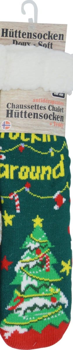 Kerstsokken - Happy unisex huissokken - Extra Warm en zacht - Anti-Slip - Huttensocken fantasie kerstboom - one size