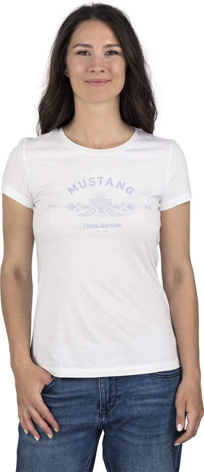 Mustang Dames T-Shirt Alexia C Logo slim fit Wit L Ronde Hals Volwassenen Basic T-shirt met korte mouwen en ronde hals gemaakt van 100% katoen