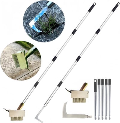 Onkruidwieder Set - Onkruidtrekker Tool - Terras Reinigen - Verstelbaar 2-in-1 - Tot 160 cm - Grijs