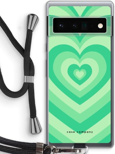 Case Company® - Hoesje met koord geschikt voor Google Pixel 6 Pro hoesje met Koord - Hart Groen - Telefoonhoesje met Zwart Koord - Bescherming aan alle Kanten en Over de Schermrand