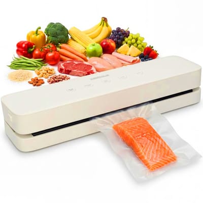 Vacumeermachine met 5 Herbruikbare Vacuumzakken - Seal-Only Functie - BPA-Vrij - 3 Standen - Vacuümmachine - Vacumeerzakken 20x30cm - Vacuum Sealer Apparaat - 37 x 10 x 6 cm - Cadeaus voor Hem - Wit - Löwenthal