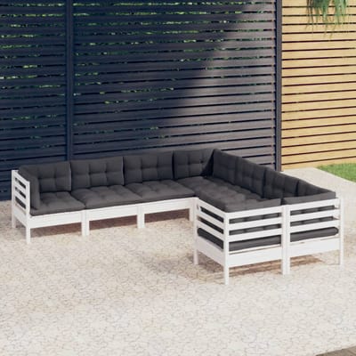 vidaXL - 8-delige - Loungeset - met - kussens - massief - grenenhout - wit