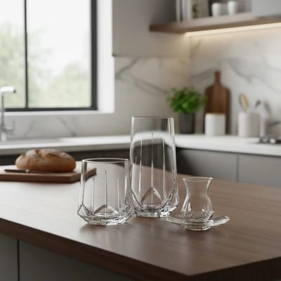 LAV - Alya glazen set - drinkglazen- waterglazen - theeglazen - onderleggers glazen - longdrink - whiskey glazen - Turkse theeglazen - set van 24