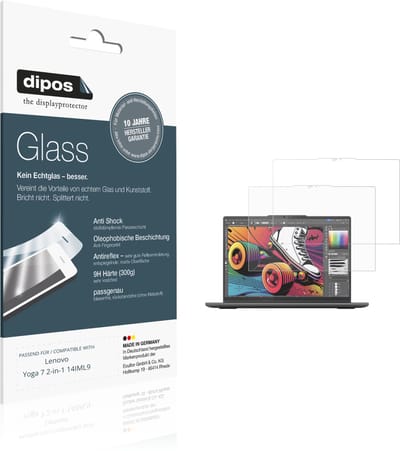 dipos – 2x Matte Pantserfolie geschikt voor Lenovo Yoga 7 2-in-1 14IML9 | 9H Screenprotector