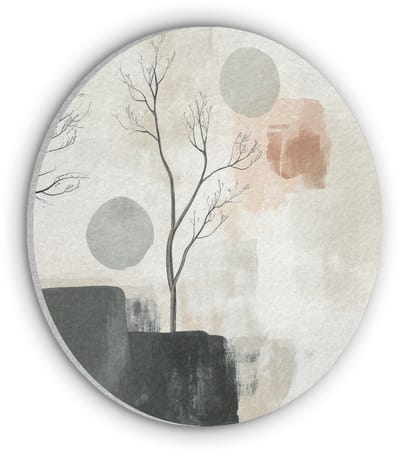 Akoestisch wandpaneel rond 30x30 cm - Vilt schilderij Wabi sabi - Beige - Plant - Ronde akoestische panelen - Geluidsdempende wanddecoratie - Geluidsisolatie wandcirkel - Muurdecoratie geluidspanelen