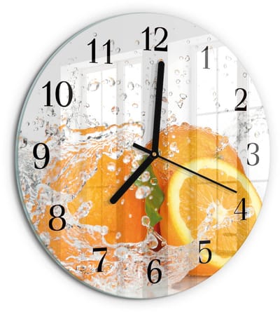 Tulup Wandklok - sinaasappels Moderne Glazen Wandklok - 30fi cm - Oranje Wandklok Glas Met Motief - Zwarte Handen - Ronde Wandklok - Klok Glas Met Opdruk - Moderne Wandklok Glas
