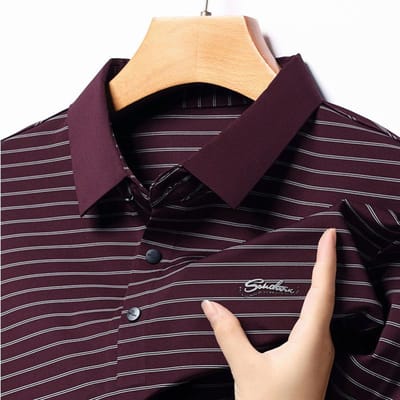 Herfst Nieuw Heren T-shirt Lange Mouw Middenleeftijd Heren Los Gestreept Revers Naadloos Papa Shirt Herenkleding M black
