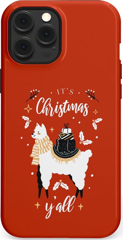 Casetastic hoesje geschikt voor Apple iPhone 12 Pro Max - MagSafe - Dubbellaagse bescherming - Rode Witte Kerst Lama - Fashion Case - Terracotta