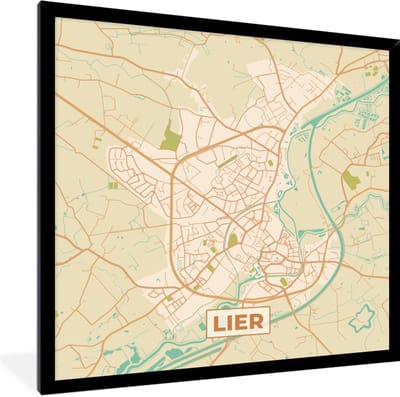 Fotolijst incl. Poster - Stadskaart - Kaart - Lier - Plattegrond - Vintage - 40x40 cm - Posterlijst