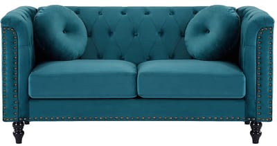 Vente-unique Tweezitsbank van blauwgroen velours TURNER