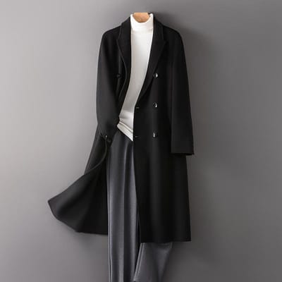 Herfst en Winter 100% Wollen Jas Heren Lang Over de Knie Dubbelzijdig Reverskraag Casual Jas Wollen Jas Nieuwe Stijl 4XL black
