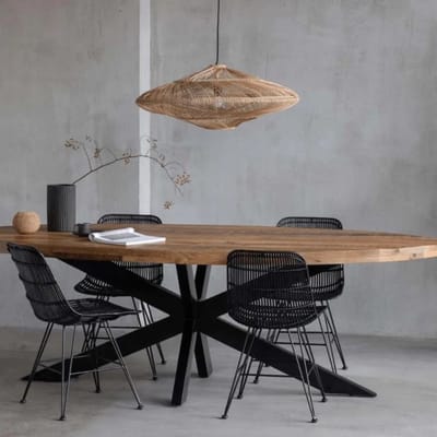 Mangohouten Eettafel Tulsa Ovaal 160x90 cm Mahom Industrieel - Dinertafel van Mangohout & Metaal - Industriële Eettafel