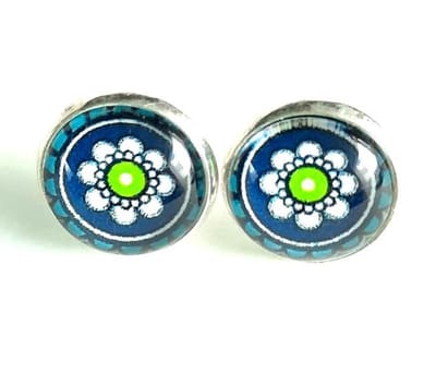 2 Love it Print - Oorbellen - Blauw - Wit - Groen - Zilverkleurig