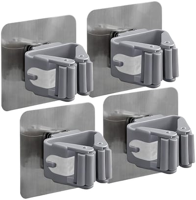 Dailygoods- Bezemhouder Zelfklevend - Wandmontage - Bezemhouder Zonder Boren - Geschikt Voor Badkamer/Tuin/Garage/Keuken - 4 Stuks - Sterke Hechting - Wandhouder