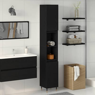 vidaXL - Badkamerkast - Zwart - Eiken - 30 - x - 30 - x - 190 - cm - Bewerkt - hout
