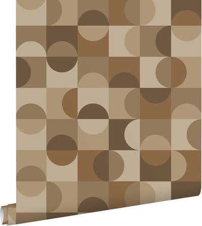 ESTAhome behang cirkels in Bauhaus stijl beige en bruin - 50 x 900 cm - 131239