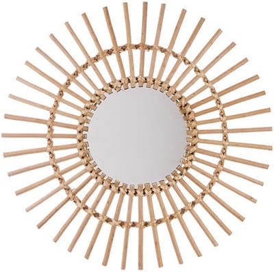 Atmosphera Wandspiegel Sun Jane - Boho/ibiza stijl - bloemdesign - rotan - lichtbruin - rond - 58 cm