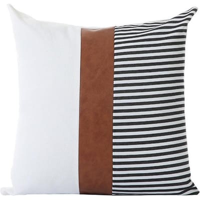 PU Leer Patchwork Kussensloop Katoen Eenvoudig Bruin Wit Zwart Kussensloop Moderne Woondecoratie Bank Bed Verborgen Rits 45x45cm