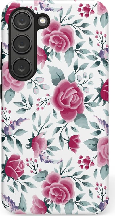 Casetastic Hoesje Geschikt voor Samsung S23 - Stijlvolle Beschermende Duo-layer Case - Paarse Bloem Pracht