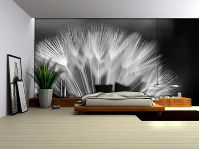 Fotobehang Vlies | Bloemen | Zwart, Wit | 368x254cm (bxh)