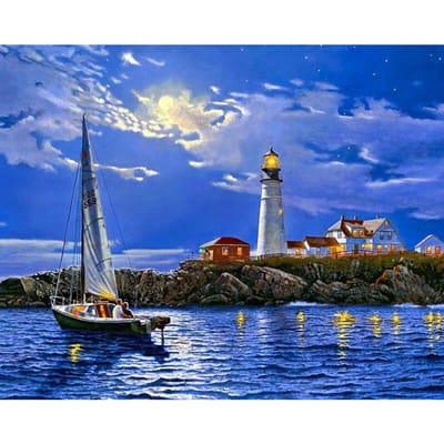 Peinture strass cristal scénique mer et phare décor à la maison bricolage diamant peinture 5D point de croix 20X30CM gray