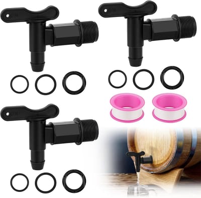 SnelShoppen - 3 Pack Regenton Afvoertap 3/4 Inch Kunststof Reserve Kraan Zwart Afvoertap Regenton met Dichting, Contramoer, Afsluitkraan, Waterkraan R