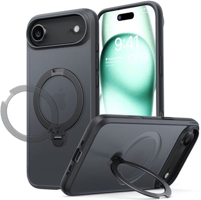 TORRAS UPro Ostand Spin Hoesje Geschikt voor Apple iPhone Air - Compatibel met MagSafe - 360° Draaibare Magnetische Standaard - Back Cover Kickstand Ring - Zwart