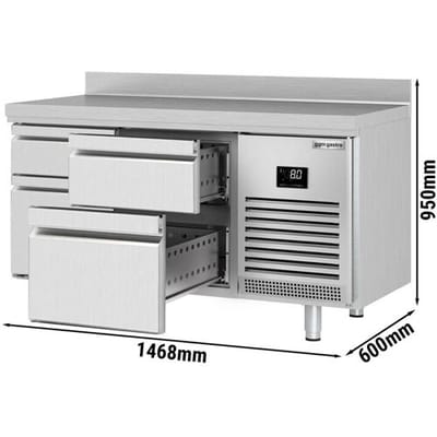 GGM Gastro Kühltisch Premium PLUS - 1468x600mm - mit 4 Schubladen - mit Aufkantung