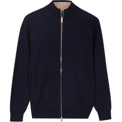 Thomas Maine Vest Cardigan Zip Double Knit Cotton Plated Navy / male