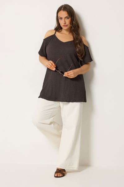 Yours Chocoladebruine Getextureerde Top Met Blote Schouders Size 42