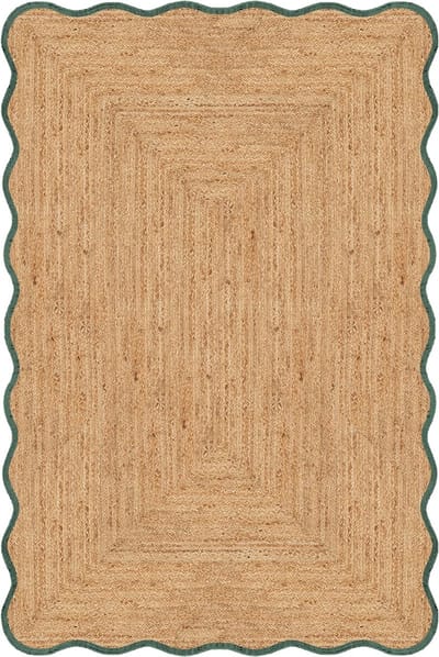 Jute vloerkleed scallop wafelstructuur naturel/groen Mrcarpet