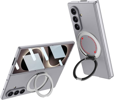 Casemania Hoesje Geschikt voor Samsung Galaxy Z Fold 8 - Grijs - Volledige Back Cover Case met 360° Draaibare Magneetring Geschikt voor MagSafe - Standaard Ringhouder Kickstand - Ingebouwde Screenprotector - Shockproof Beschermhoesje