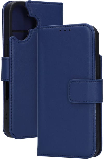 Mobiparts MagSafe Portemonnee/Boekhoesje geschikt voor Apple iPhone 16 - Echt Leer - Magnetische Sluiting - Ruimte voor drie pasjes - Microvezel voering - Blauw