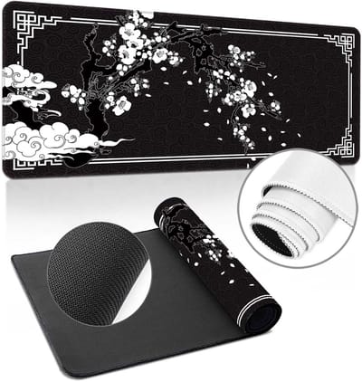 Cherry Blossom Mouse Pad，300*800*3mm，Japanese Gaming Mouse Pad with Sewn Edges, 3mm Thick Non-Slip Rubber Base, Waterproof, Tight Fitting and Smooth, for Any Mouse, Keyboard and Laptop