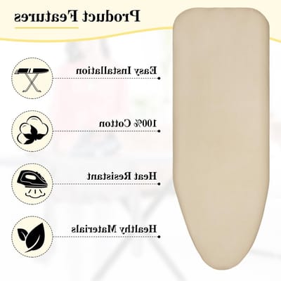 Katoenen Strijkplankhoes met Elastiek, Geschikt voor Stoomstrijkijzer, 125-130cm x 35-40cm, Khaki, Ideaal voor Strijken, Bescherming en Duurzaamheid
