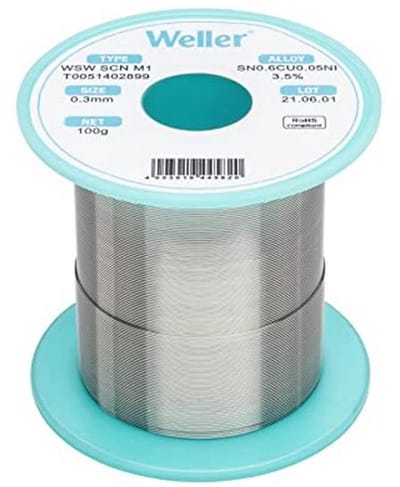 Loodvrije soldeerdraad Ø 0.3mm - 100g - Sn99.3Cu0.6Ni0.05 met 3,5% fluxinhoud