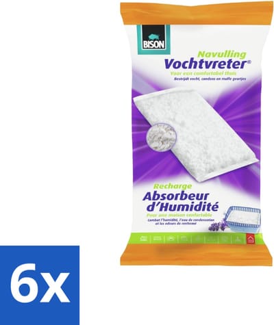 Bison - Original - Vochtvreter - Navulzak - 1 KG - 1 Stuk - Lavendel - Voordeelverpakking - 6 stuks