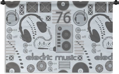Wandkleed - Wanddoek - DJ - Koptelefoon - Vintage - Tekening - Design - 90x60 cm - Wandtapijt