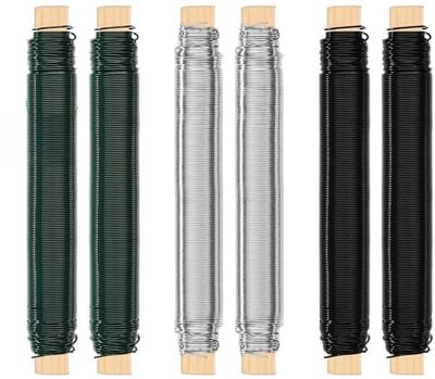 Set van 6 Stuks Bloemendraad 0.7 mm x 40 m voor Creatieve Projecten, Bloemstukken en Tuindecoratie (Groen/Zwart/Zilver)